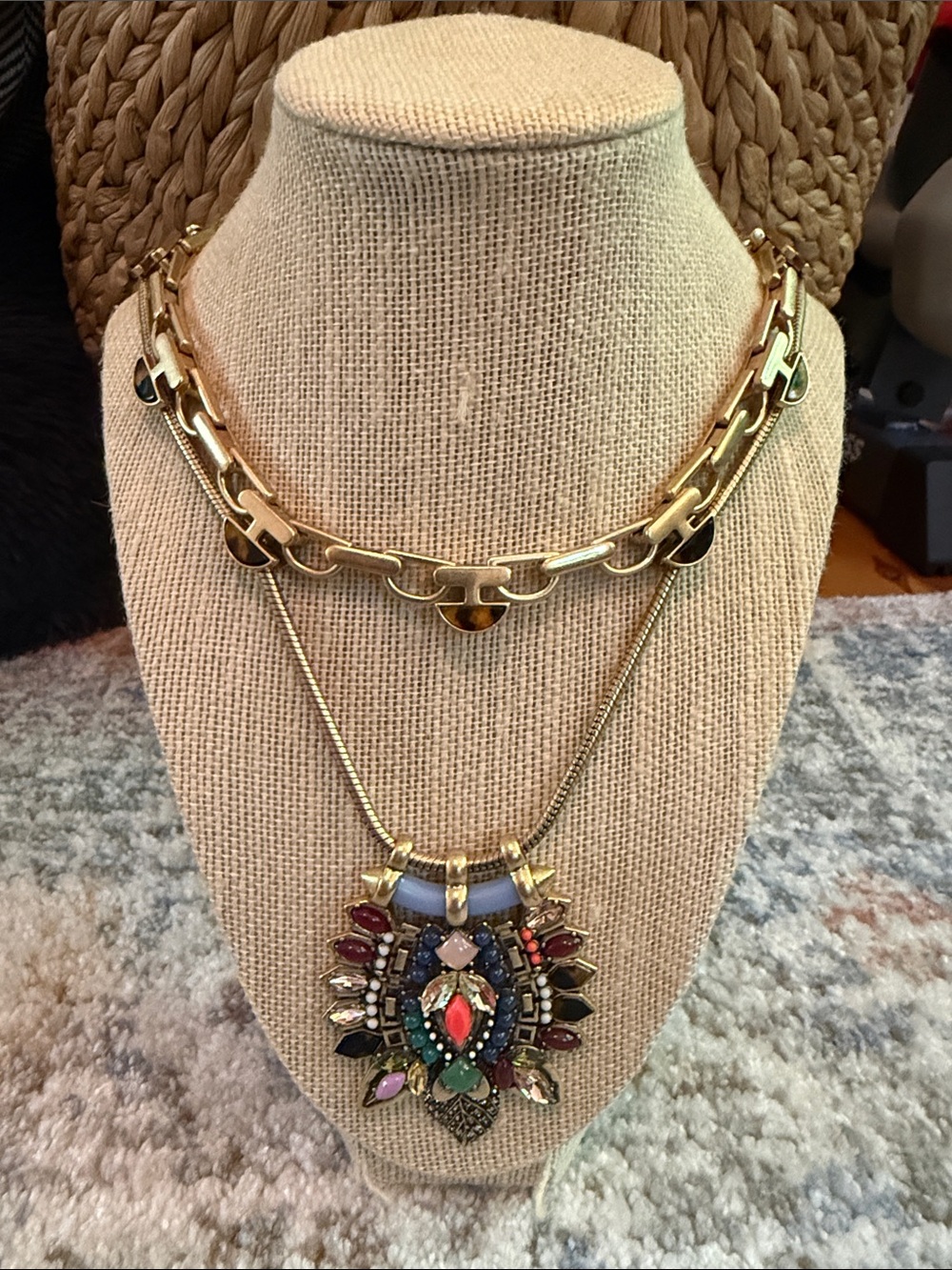 Stella & Dot Gold Necklace with Multicolor Gem Pendant